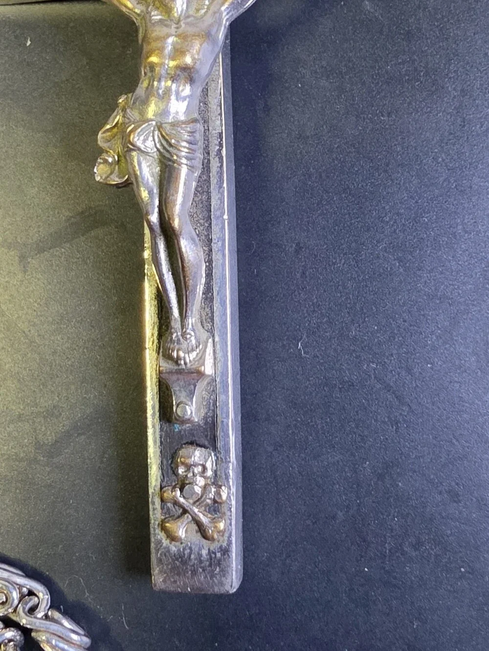 Vintage Catholic Nun's Or Priests Crucifix Featuring An Ebony Wood Inlay